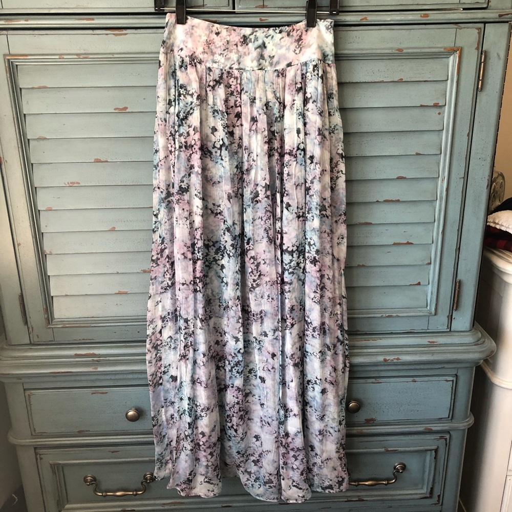 Silk Floral Maxi Skirt swim beach sheer delicate